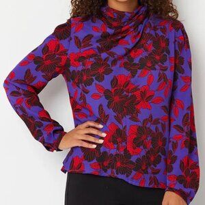 Liz Claiborne Tropic Violet Floral Long Sleeve Top/Blouse Size Small